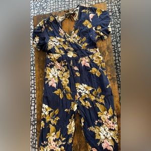 Navy and floral full length jumpsuit with pockets